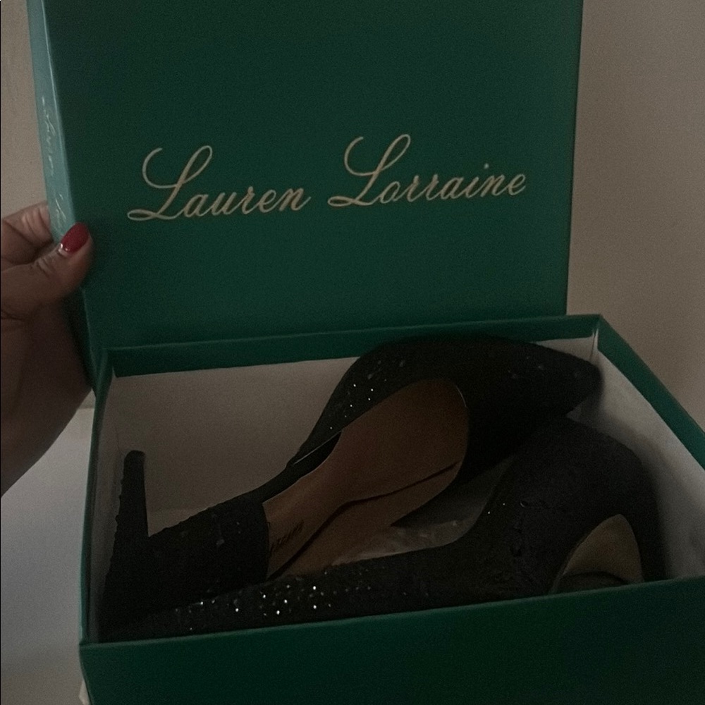 Lauren Lorraine Black Glitter Heels
